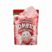 3D Peelable Roze Perzik Gummy Candy Zachte Fruit Peel Fudge Snack Zakje 100g