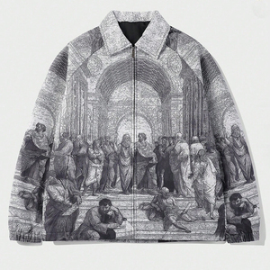 Chaqueta Casual de Mezclilla para Hombre, Estilo Vintage, Personalizada por la Fábrica <span class=keywords><strong>Qiyi</strong></span>, con Cierre y Estampado de Calaveras, Servicio OEM - Product Image 1