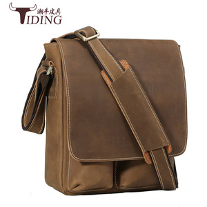 Tiding Men's Crossbody <b>Bag</b> Vintage Crazy Horse Leather Solid Color Casual Wearable Fashionable Everyday Use - Product Image 2