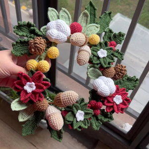 Motif de feuille de houx de Noël en laine au Crochet fait à la main unique et décor de baies rouges vives pour les cadeaux de Festival de voiture à la maison - Product Image 5