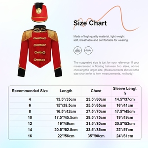 Costume de batteur victorien pour enfants, ensemble veste et chapeau, rouge, bleu, noir avec garniture dorée, pour spectacle de carnaval de Noël - Product Image 6