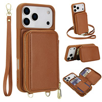 Casing Ponsel PU Crossbody 17 Air 17 Pro Max Perlindungan 360 Derajat Tempat Kartu Tahan Guncangan Dompet Resleting Tali Lepas Pasang