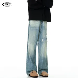 Personal Logo Label Custom Baggy Jeans Streetwear Clothing Men Women Unisex Loose Fit Wide Leg Y2k Jeans