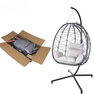 Rede de balanço de vime para pátio, cadeira oval portátil e dobrável para jardim interno e externo, cadeira de ovo suspensa
