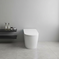 WC intelligent monobloc allongé en céramique à poser au sol, avec siphon en P, télécommande, chauffage instantané, fonction lavage et séchage, capteur de pied, chasse d'eau et éclairage nocturne