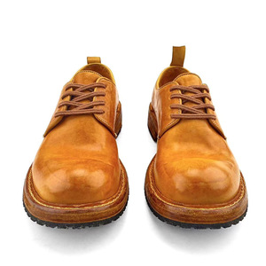 Leather <b>shoes</b> - Retro distressed thick-soled and wide-toe style men's trendy <b>shoes</b>. Men's water-washed leather handmade <b>shoes</b>. - Product Image 2