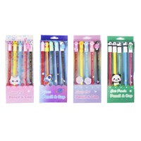 Ensemble de crayons mignons 5 pièces, crayons de couleur en bois à motif de patte de chat de dessin animé, fusée, panda, pour le dessin scolaire et la papeterie cadeau