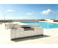 Ensemble de cuisine extérieure durable et étanche en acier inoxydable, équipé d'un barbecue, d'un réfrigérateur et d'un évier pour jardin de style européen
