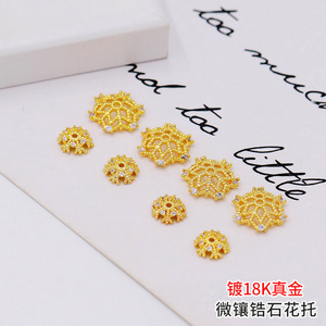 Gold Plated <b>Copper</b> Flower Bead Caps With Zircon Stones 8mm 12mm DIY Jewelry Findings For Necklace <b>Bracelet</b> Making - Product Image 5