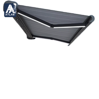 Auvent extérieur de luxe anti-UV en alliage d'aluminium avec éclairage LED, bras rétractable, design pliable, utilisation électrique pour caravane, télécommande