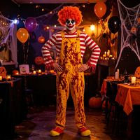 Costume d'Halloween de Clown Maléfique Effrayant, Combinaison Jaune à Rayures pour Hommes Adultes