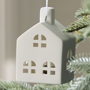 Bulk Cheap White Porcelain LED <strong>House</strong> Ornament <strong>Christmas</strong> Hanging Ceramic Decorations - Product Image 3