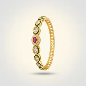 Bracelet jonc tendance en laiton Meenakari Kundan Polki, imitation plaqué rhodium, pour mariage indien, joncs de mariée de créateur pour femme - Product Image 1