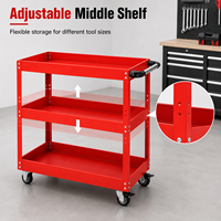 Armoire en acier robuste à 3 étagères avec 3 tiroirs, roulettes pivotantes, chariot de rangement pour garage, chariot de service pour atelier, rouge Karjoys