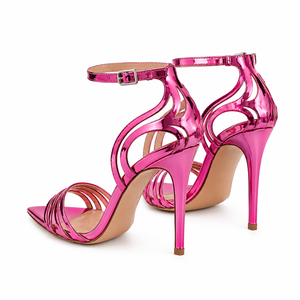 Fábrica de Calzado ODM OEM, <span class=keywords><strong>Sandalias</strong></span> de Tacón Alto Metálicas <span class=keywords><strong>Rosas</strong></span> de Lujo, Zapatos de Fiesta con Punta Abierta y Tacón de Aguja para Mujer, Diseño Personalizado - Product Image 6
