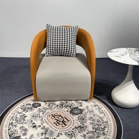 Fauteuil de loisirs en cuir à cadre incurvé de luxe léger avec coussin pied-de-poule, pour salon, entrée, canapé d'appoint individuel