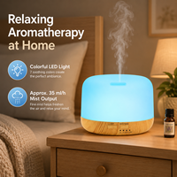 Diffuseur d'huiles essentielles OEM 500 ml à effet bois, humidificateur ultrasonique, LED 7 couleurs, 3 minuteurs, arrêt automatique, aromathérapie, vente en gros