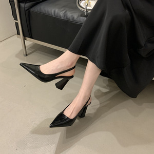 2026 Spring Summer French Pointed Toe Slingback <b>Block</b> Heel Sandals White Matching Skirt Women Daily Dress Shoes - Product Image 3