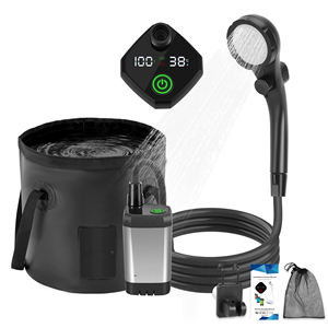 Douche portable rechargeable par USB 6000 mAh avec écran numérique pour le camping, la plage, la randonnée, les voyages, le nettoyage des animaux - Product Image 1