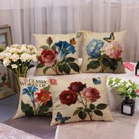 4 housses de coussin rétro à motif de rose, papillon coloré, gloire du matin, design violet, adaptées à la décoration de la maison et de la terrasse