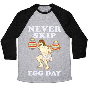 Never Skip Egg Day Jesus Unisex Tri-Blend <b>Baseball</b> <b>Tee</b> - Product Image 3