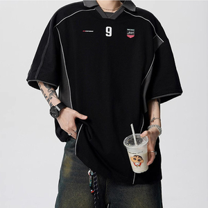 T-shirt style maillot pour homme, color block, vintage, sportif, moto, manches courtes, personnalisable, mode, maillot d'été à manches cinq-quarts - Product Image 6