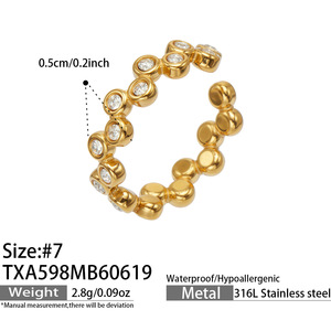 Juego de Joyería de Lujo con Circones, Antideslustre, Acero Inoxidable con Baño de Oro de 18K, Anillo Ajustable y Pendientes para Uso Diario Femenino - Product Image 5