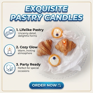 Boîte cadeau de 175g de bougies parfumées en cire d'abeille, simulation de croissant et de tarte aux œufs, avec fruits artificiels myrtille, pour cadeau d'anniversaire, faible MOQ - Product Image 2