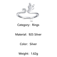 Bijoux d'animaux mignons personnalisés, style coréen, argent sterling 925, insert zircon, anneaux ouverts pour femmes