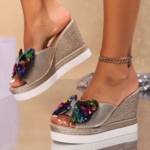 Sandales d'été en <span class=keywords><strong>cuir</strong></span> pour femme, bout rond, bride à la cheville, sandales compensées, plate-forme extérieure, pantoufles à talons - Product Image 2