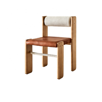 Chaise de designer nordique moderne en bois massif, chaise de salle à manger rétro avec dossier en corde et assise en cuir souple pour la maison et le café