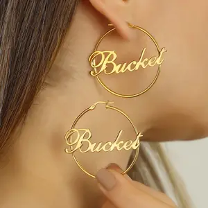 Customizable Fashion Jewelry Earrings with Name, 18K Gold Plated Stainless Steel Circle Stud Earrings, Ideal Mother's Day Gift