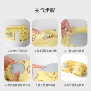 Almohada inflable para el cuello en forma de U con diseño de dibujos animados, almohada de viaje portátil con función de refrigeración para uso general, material de poliéster - Product Image 4