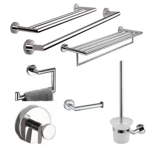 Round design bathroom sanitary wall mounted stainless steel 6 pieces Bathroom Accessories hardware Set