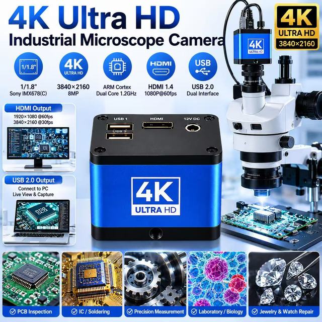 Ultra HD INDUSTRIAL LAB ALL 4K Mono Biological Trinocular Microscope Video Recording Measuring Microscopio Camera