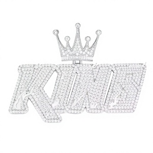 Kings <b>Crown</b> Pendant With Crystal Rhinestones Micro Pave Moissanite + 925 <b>Silver</b> Hip-hop Charm Unisex Themed Jewelry - Product Image 1