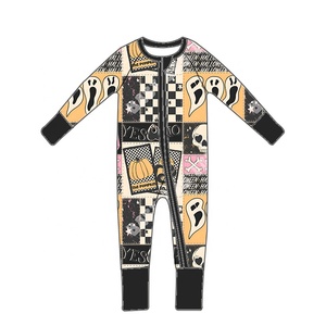 Chica sombrero <span class=keywords><strong>de</strong></span> vaquero occidental estampado <span class=keywords><strong>de</strong></span> calabaza mameluco bebé fibra <span class=keywords><strong>de</strong></span> bambú cremallera pijamas <span class=keywords><strong>de</strong></span> manga larga para Halloween - Product Image 4