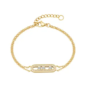 سلسلة مزدوجة بيضاوية مجوفة أحدث مجوهرات عصرية مطلية بالذهب عيار 18 قيراط من الفولاذ المقاوم للصدأ للنساء سوار هدية B232332