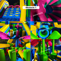 Parc d'attractions gonflable commercial géant pour enfants et adultes, avec château gonflable, toboggan et parcours d'obstacles