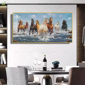 Cuadro Colgante de Lujo para Sala de Estar, Arte de Pared para Oficina, Pinturas de Porcelana de Cristal, Siete Caballos, Animales, Venta Caliente, Personalizado - Product Image 3