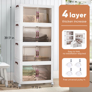 Armoire de rangement modulaire pliable à 4 niveaux en plastique moderne avec porte magnétique, design léger et portable, porte transparente pour entrepôt - Product Image 5