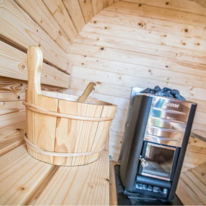 Moderne 3-Personen Redwood Barrel Sauna Großhandels preis Mit <span class=keywords><strong>Bluetooth</strong></span> Audio Spire Dach Glastür Konstruierte Red Cedar Pine - Product Image 5