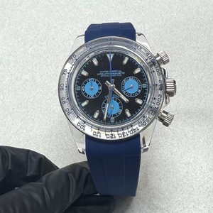 New 39mm <b>Men</b> Chronograph <b>Watch</b> Acrylic Steel Bezel Red And <b>Blue</b> Rubber Strap VK63 Movement - Product Image 5