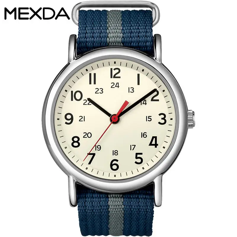 Mexda Merk Custom Logo Nieuwste Verschillende Kleuren Japan Quartz Movt Nylon Bandjes Gmt Horloges Te Koop