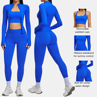 Ensemble de yoga sans couture pour femme : Leggings côtelés taille haute, shorts, brassière de sport, veste zippée – Tenue de sport et fitness