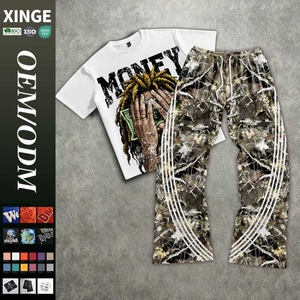 เสื้อยืดสตรีทแวร์ฮิปฮอปผู้ชาย ชุดกีฬา เสื้อยืดทรงบ็อกซี่พิมพ์ลายดิจิตอลตามสั่ง กางเกงขายาวลายพรางขากว้างทรงแบ็กกี้ - Product Image 1