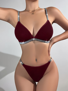 Completo Intimo Sexy da Donna Plus-Size con Reggiseno Push-Up e Slip, Decorazioni in Pizzo, Motivo Tinta Unita, Supporto con Ferretto e Imbottiture Rimovibili - Product Image 1