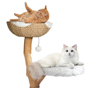 Modern <b>Cat</b> <b>Tree</b>-Multi Level Natural <b>Wood</b> <b>Cat</b> Tower-Unique Design Easy Climb for Small and Old <b>Cats</b> - Product Image 5