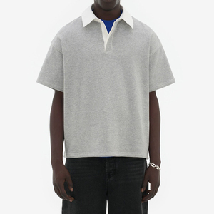 Polo en coton épais personnalisé pour <span class=keywords><strong>homme</strong></span>, col contrastant, style streetwear, coupe oversize, manches courtes, <span class=keywords><strong>chemise</strong></span> de rugby, t-shirt décontracté uni, nouveauté - Product Image 1