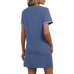 Conjunto de Falda y Top de 2 Piezas para Mujer, Verano, Transpirable, Deportivo, Manga Corta, Cuello Redondo, Tejido de Punto, para Entrenamiento, Viajes - Product Image 5